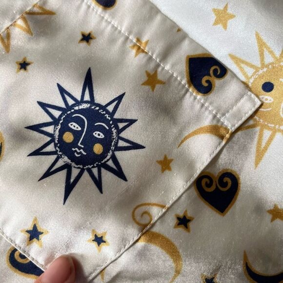 Vintage 90s Kathryn Celestial Sun Moon Print Button-Front Nightshirt Dress - Picture 10 of 11
